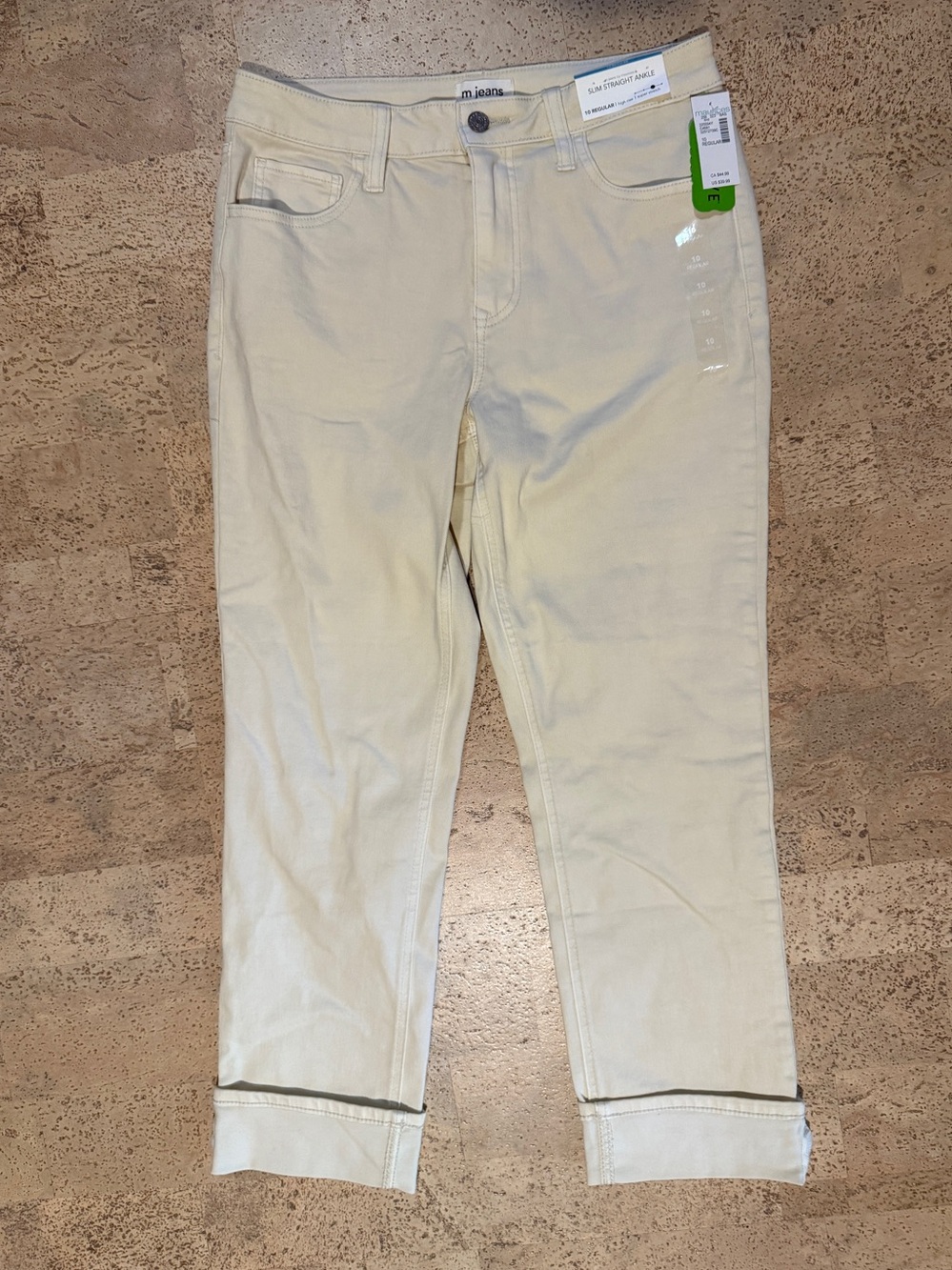 m. jeans Slim Straight Crop Jeans in Light Cream, size 10